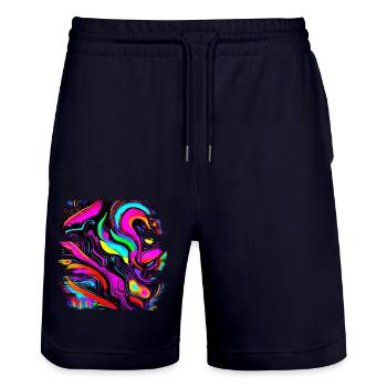 Neon Farben Bunt Kreativ Style Glow - Stanley/Stella Unisex Bio Joggingshorts Trainer  - Dark navy - Vorne - Nik (191cm) & Marisol (170cm)