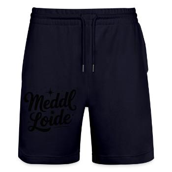 Meddl Loide - German Memes - Stanley/Stella Trainer Unisex Organic Jogging Shorts - dark navy - Front - Nik (191cm) & Marisol (170cm)