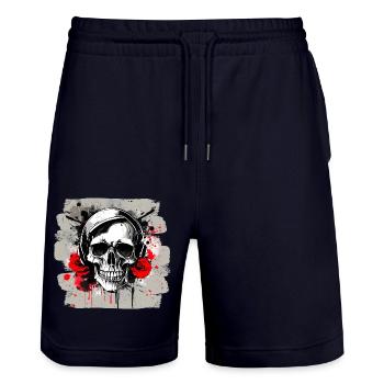 Skull Tattoo Heavy Metal Rocker - Stanley/Stella Trainer Unisex Organic Jogging Shorts - dark navy - Front - Nik (191cm) & Marisol (170cm)