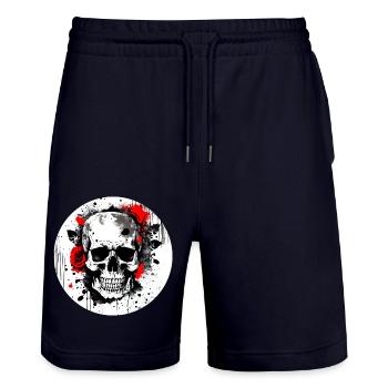 Skull Tattoo Heavy Metal Rocker - Stanley/Stella Trainer Unisex Organic Jogging Shorts - dark navy - Front - Nik (191cm) & Marisol (170cm)