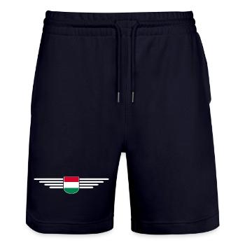 Hungary Fan, Outfit T Shirt Design - Stanley/Stella Trainer Unisex Organic Jogging Shorts - dark navy - Front - Nik (191cm) & Marisol (170cm)
