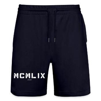 Année de naissance en chiffres romains Fabriqué en 1959 - Short de jogging bio TRAINER Stanley/Stella unisexe - marine foncé - Devant - Nik (191cm) & Marisol (170cm)