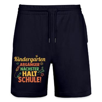 19th Grade School Child Back to School Kindergarten Daycare Center - Stanley/Stella Trainer Unisex Organic Jogging Shorts - dark navy - Front - Nik (191cm) & Marisol (170cm)