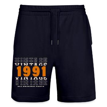 1991: Vintage - 33rd Anniversary - Stanley/Stella Trainer Unisex Organic Jogging Shorts - dark navy - Front - Nik (191cm) & Marisol (170cm)