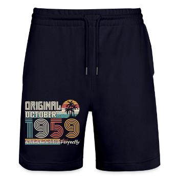 Oktober 1959 Geburtstag Oktober 1959 Geschenk 1959 - Stanley/Stella Unisex Bio Joggingshorts Trainer  - Dark navy - Vorne - Nik (191cm) & Marisol (170cm)