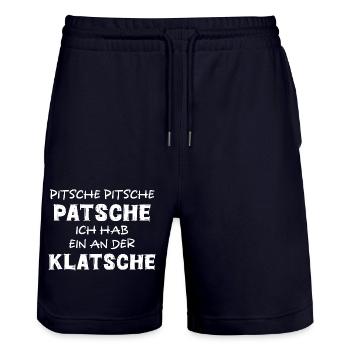 PITSCHE PATSCHE ICH HAB EIN AN DER KLATSCHE SPRUCH - Stanley/Stella Unisex Bio Joggingshorts Trainer  - Dark navy - Vorne - Nik (191cm) & Marisol (170cm)