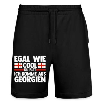 Georgian Georgia - Stanley/Stella Trainer Unisex Organic Jogging Shorts - black - Front - Nik (191cm) & Marisol (170cm)