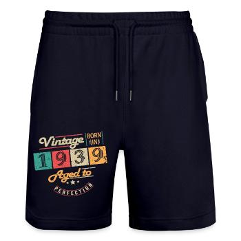 Original 1939 Vintage - 1939 Birthday Gift - Stanley/Stella Trainer Unisex Organic Jogging Shorts - dark navy - Front - Nik (191cm) & Marisol (170cm)