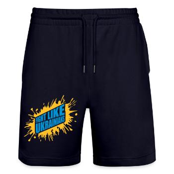 fight like ukrainians quote - Stanley/Stella Trainer Unisex Organic Jogging Shorts - dark navy - Front - Nik (191cm) & Marisol (170cm)