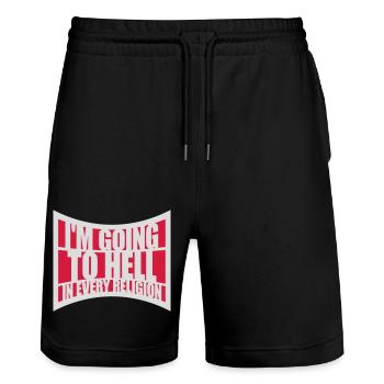 im going to hell - Stanley/Stella Unisex Bio Joggingshorts Trainer  - Schwarz - Vorne - Nik (191cm) & Marisol (170cm)