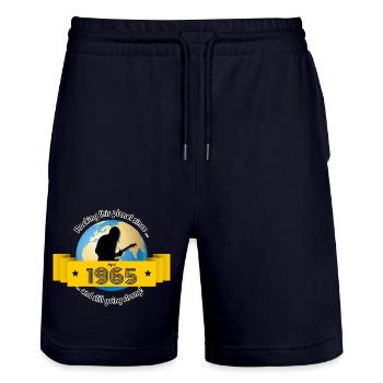60. Geburtstag Rocking this planet since 04/1965 - Stanley/Stella Trainer Unisex Organic Jogging Shorts - dark navy - Front - Nik (191cm) & Marisol (170cm)