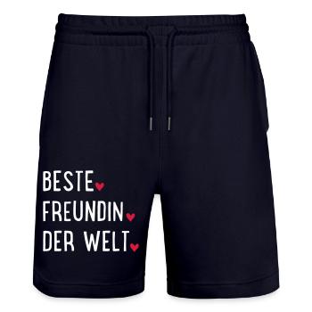 Beste Freundin der Welt - Stanley/Stella Unisex Bio Joggingshorts Trainer  - Dark navy - Vorne - Nik (191cm) & Marisol (170cm)