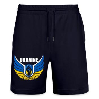 Ukraine Logo - Stanley/Stella Unisex Bio Joggingshorts Trainer  - Dark navy - Vorne - Nik (191cm) & Marisol (170cm)