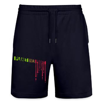 planet over profit quote - Stanley/Stella Trainer Unisex Organic Jogging Shorts - dark navy - Front - Nik (191cm) & Marisol (170cm)