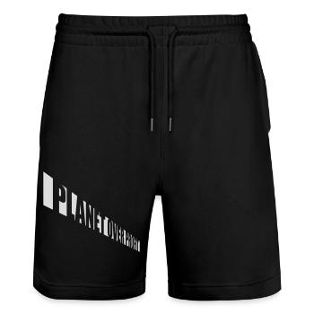 planet over profit Zitat - Stanley/Stella Unisex Bio Joggingshorts Trainer  - Schwarz - Vorne - Nik (191cm) & Marisol (170cm)