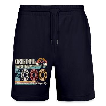 January 2000 Birthday January 2000 Gift - Stanley/Stella Trainer Unisex Organic Jogging Shorts - dark navy - Front - Nik (191cm) & Marisol (170cm)
