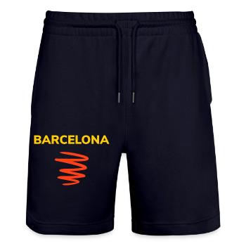 The most beautiful Barcelona T-shirt - Stanley/Stella Trainer Unisex Organic Jogging Shorts - dark navy - Front - Nik (191cm) & Marisol (170cm)