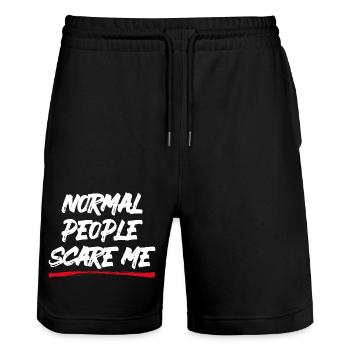 Normal People Scare Me - Psych Design - Stanley/Stella Trainer Unisex Organic Jogging Shorts - black - Front - Nik (191cm) & Marisol (170cm)