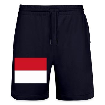 Monaco flag / Drapeau Monaco - Stanley/Stella Trainer Unisex Organic Jogging Shorts - dark navy - Front - Nik (191cm) & Marisol (170cm)