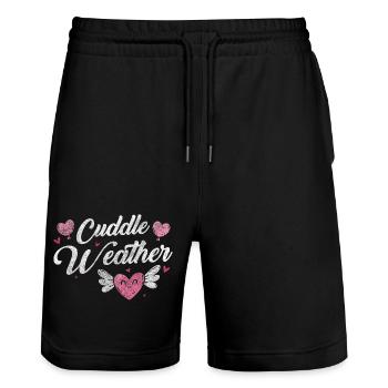 Relationship Partner Cuddly Tenderness - Stanley/Stella Trainer Unisex Organic Jogging Shorts - black - Front - Nik (191cm) & Marisol (170cm)