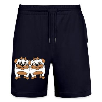 2 chiens carlin filles femmes petites amies équipe filles - Short de jogging bio TRAINER Stanley/Stella unisexe - marine foncé - Devant - Nik (191cm) & Marisol (170cm)