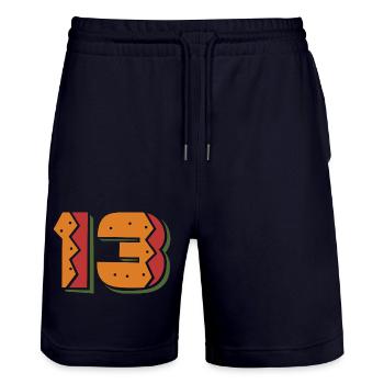 Burger Nummer 13 - 13 Jahre alt Geschenk zum 13. Geburtstag - Stanley/Stella Unisex Bio Joggingshorts Trainer  - Dark navy - Vorne - Nik (191cm) & Marisol (170cm)