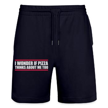pizza thinks about me - Stanley/Stella Trainer Unisex Organic Jogging Shorts - dark navy - Front - Nik (191cm) & Marisol (170cm)