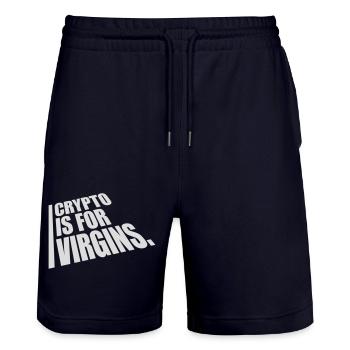 crypto is for virgins - Stanley/Stella Trainer Unisex Organic Jogging Shorts - dark navy - Front - Nik (191cm) & Marisol (170cm)