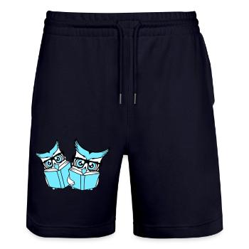 2 Owls Nerd Duo Geek Book Reading Eagle Owl Glasses Smart - Stanley/Stella Trainer Unisex Organic Jogging Shorts - dark navy - Front - Nik (191cm) & Marisol (170cm)