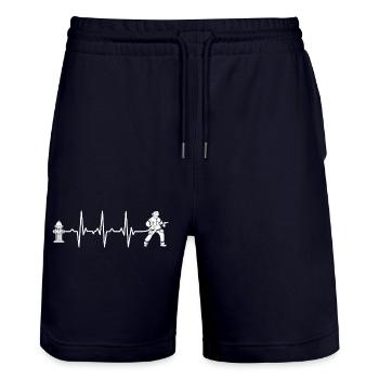 Firefighter Firefighter Heartbeat - Stanley/Stella Trainer Unisex Organic Jogging Shorts - dark navy - Front - Nik (191cm) & Marisol (170cm)