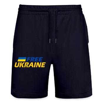 Free ukraine - Stanley/Stella Trainer Unisex Organic Jogging Shorts - dark navy - Front - Nik (191cm) & Marisol (170cm)