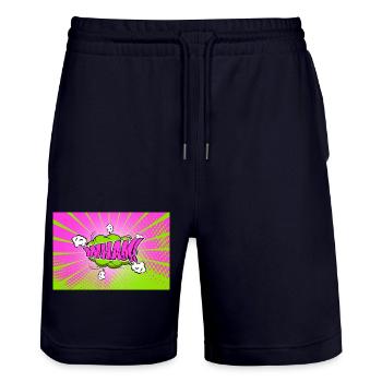 Wham! Comic Style Bubble Graffiti Lettering - Stanley/Stella Trainer Unisex Organic Jogging Shorts - dark navy - Front - Nik (191cm) & Marisol (170cm)