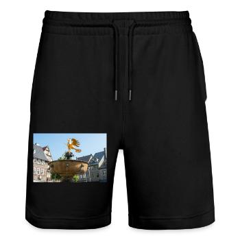 historical fountain market Goslar (Marktbrunnen) - Stanley/Stella Trainer Unisex Organic Jogging Shorts - black - Front - Nik (191cm) & Marisol (170cm)