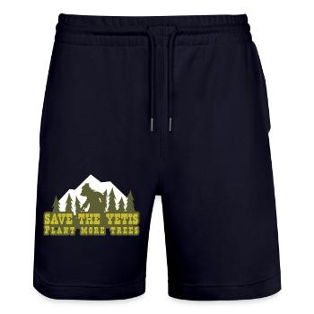 Save the Yetis, Plant more Trees Vert 2 - Short de jogging bio TRAINER Stanley/Stella unisexe - marine foncé - Devant - Nik (191cm) & Marisol (170cm)