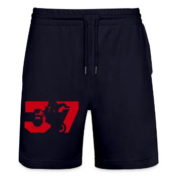 Moto 37 biker - Stanley/Stella Trainer Unisex Organic Jogging Shorts - dark navy - Front - Nik (191cm) & Marisol (170cm)