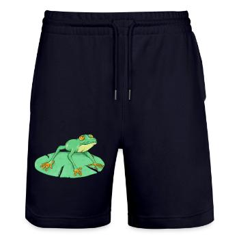 Mignonne grenouille verte sur un nénuphar - Short de jogging bio TRAINER Stanley/Stella unisexe - marine foncé - Devant - Nik (191cm) & Marisol (170cm)