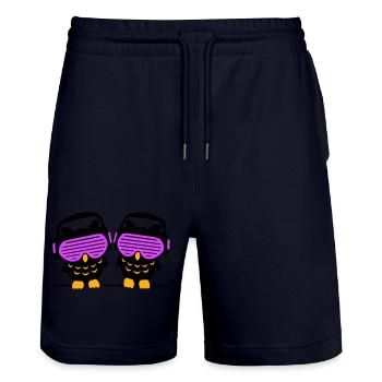 2 DJ Eulen Kopfhörer Musik hören Club Disko Party - Stanley/Stella Unisex Bio Joggingshorts Trainer  - Dark navy - Vorne - Nik (191cm) & Marisol (170cm)