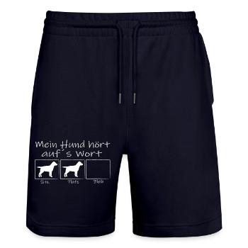 mein Labrador hoert auf´s Wort - Stanley/Stella Unisex Bio Joggingshorts Trainer  - Dark navy - Vorne - Nik (191cm) & Marisol (170cm)