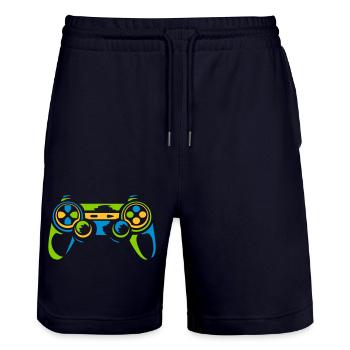 Bunter Controller Retro Konsole - Stanley/Stella Unisex Bio Joggingshorts Trainer  - Dark navy - Vorne - Nik (191cm) & Marisol (170cm)