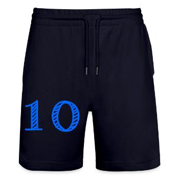 10 JAHRE. 10-jähriges JUBILÄUM. JUBILÄUM 10 JAHRE. 10 - Stanley/Stella Unisex Bio Joggingshorts Trainer  - Dark navy - Vorne - Nik (191cm) & Marisol (170cm)