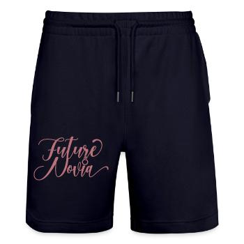 Future Novia Girlfriend Engagement Wedding Gift - Stanley/Stella Trainer Unisex Organic Jogging Shorts - dark navy - Front - Nik (191cm) & Marisol (170cm)
