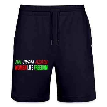 Women life freedom jin jiyan azadi - Stanley/Stella Unisex Bio Joggingshorts Trainer  - Dark navy - Vorne - Nik (191cm) & Marisol (170cm)