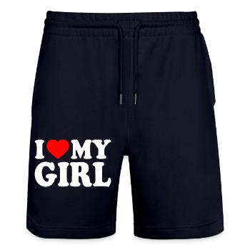 I love my girl - Short de jogging bio TRAINER Stanley/Stella unisexe - marine foncé - Devant - Nik (191cm) & Marisol (170cm)