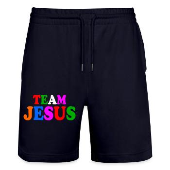 Team jesus - Stanley/Stella Unisex Bio Joggingshorts Trainer  - Dark navy - Vorne - Nik (191cm) & Marisol (170cm)