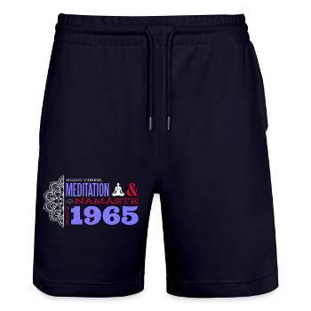 Mindful Journey seit 1965 - 60 Jahre jung - Stanley/Stella Unisex Bio Joggingshorts Trainer  - Dark navy - Vorne - Nik (191cm) & Marisol (170cm)