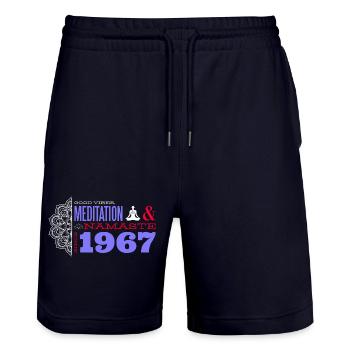 Timeless Vibes Since 1967 - 58 Years Young - Stanley/Stella Trainer Unisex Organic Jogging Shorts - dark navy - Front - Nik (191cm) & Marisol (170cm)