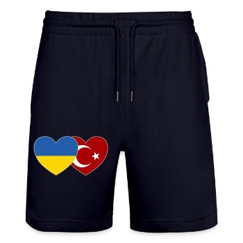 Drapeau de l’Ukraine et de la Turquie - Short de jogging bio TRAINER Stanley/Stella unisexe - marine foncé - Devant - Nik (191cm) & Marisol (170cm)