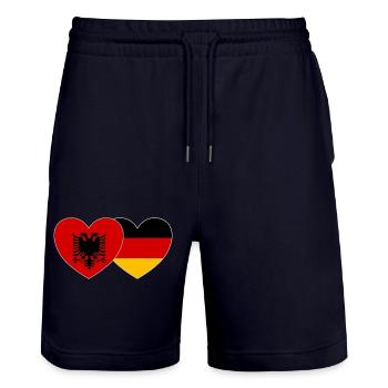 Albania Germany Flag Heart - Stanley/Stella Trainer Unisex Organic Jogging Shorts - dark navy - Front - Nik (191cm) & Marisol (170cm)