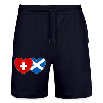 Schweiz Schottland Flagge Herz - Stanley/Stella Unisex Bio Joggingshorts Trainer  - Dark navy - Vorne - Nik (191cm) & Marisol (170cm)