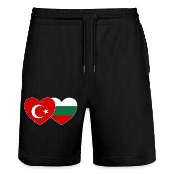 Turkey Bulgaria Flag Heart - Stanley/Stella Trainer Unisex Organic Jogging Shorts - black - Front - Nik (191cm) & Marisol (170cm)